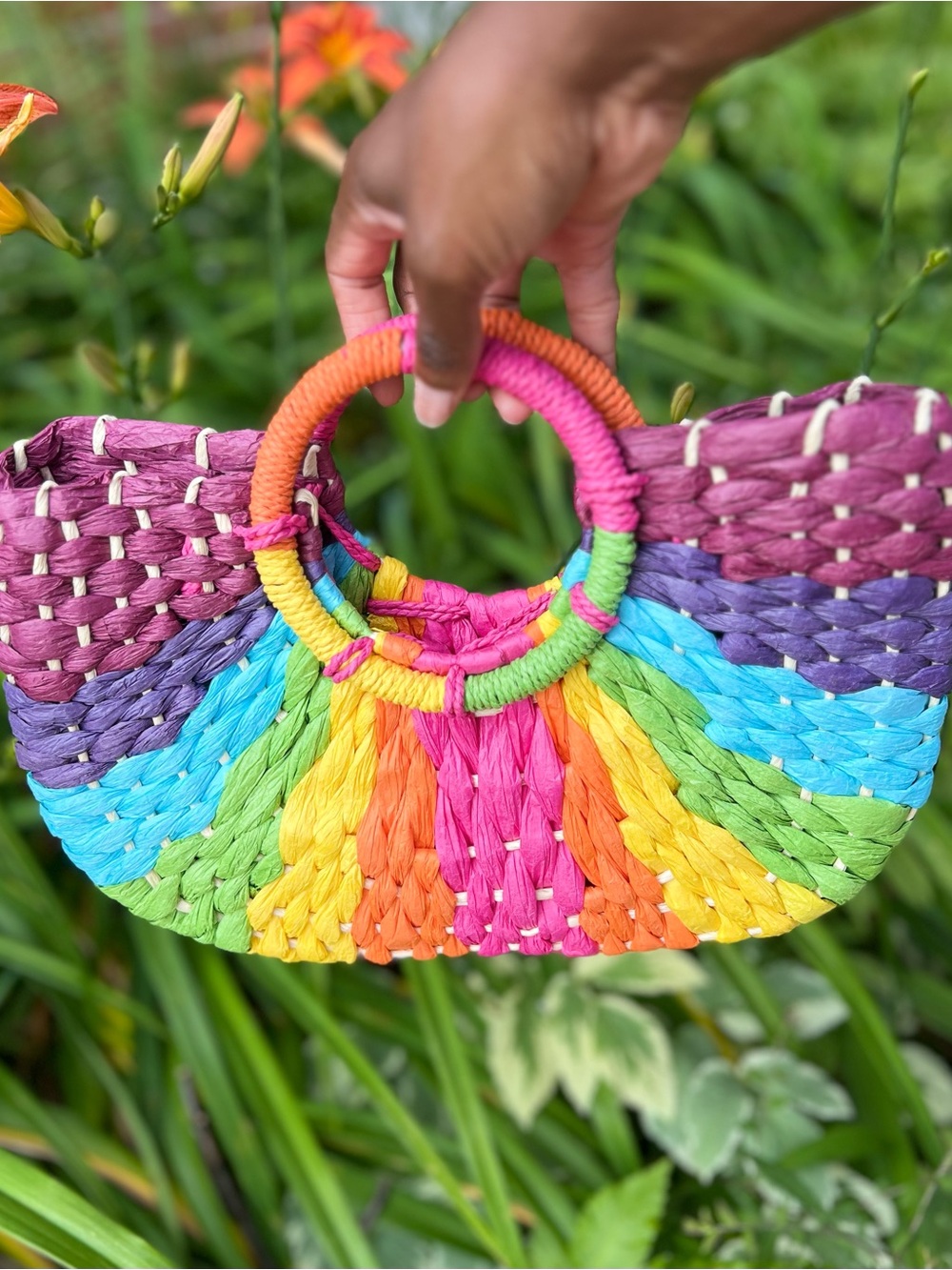Colorful Rainbow Woven Straw Handbag